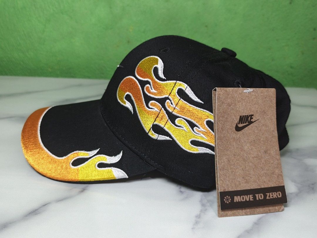 Nike Club Structured OG Flame Cap(High quality replica) (Category: Caps & Hats) located in Dasmarinas. Submitted by nifty_n00k (Listing ID 1463327332, Image 2). Description: - Black Nike cap - Features unique orange and yellow flame embroidery on the brim - Iconic Nike swoosh logo - Brand new with original tags attached - Ideal for casual and everyday wear.