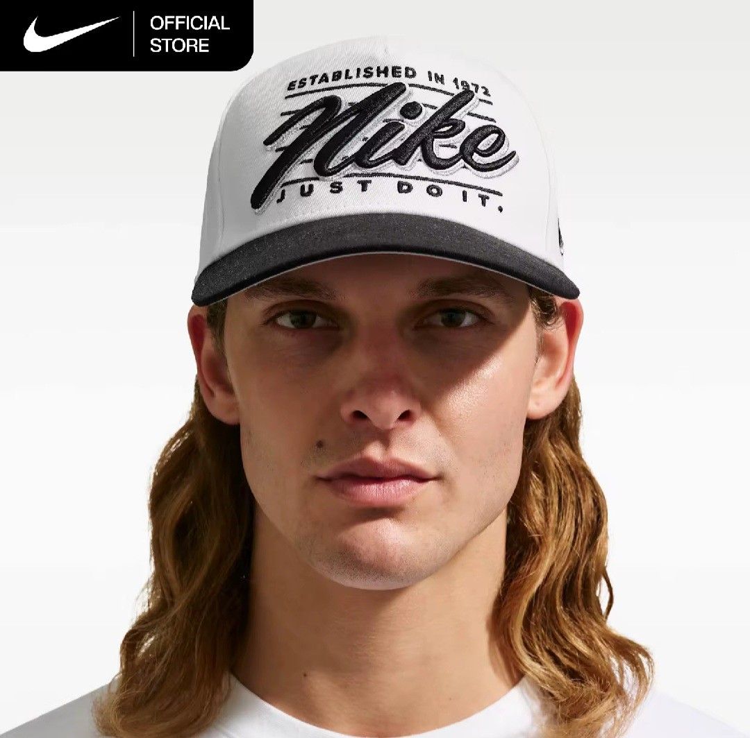 Nike Rise Structured A Frame "Just Do It" Established 1972 (White/Black) CAP/Size:M/L only (Category: Caps & Hats) located in Marikina City. Submitted by roshisneakerhouse (Listing ID 1463552002, Image 1). Description: - Nike Rise Structured A Frame "Just Do It" Established 1972 (White/Black) Cap/Size: M/L only - Black brim and details - "Nike" embroidery - "Just Do It" embroidery - "Established in 1972" text - Ideal for everyday wear Brandnew wi