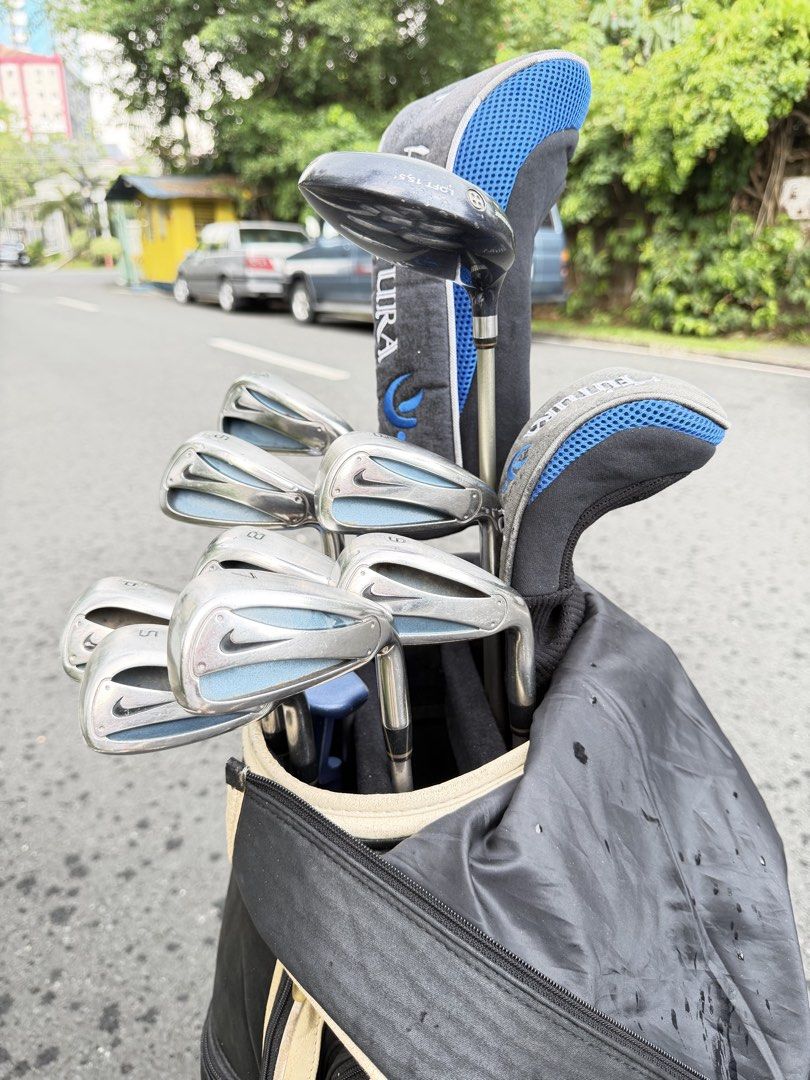 Nike Slingshot Golf Set for Ladies (Category: Golf) located in Manila. Submitted by eclipse58 (Listing ID 1463360301, Image 2). Description: ⛳ COMPLETE Nike Slingshot Golf Set for Ladies 🤍 💎 Very Good Condition | No Issues Set Includes: 🧩 4-9 Irons 🧩 Pitching Wedge & Sand Wedge 🧩 Lady Futura Driver 🧩 Tourstage C800 3 Wood 🧩 Lady Futura 5 Wood 🧩 Maruman Putter 🧩 Marie Claire Golf Bag Specifications: 📒 Original Nike Women’s Flex Graphite 