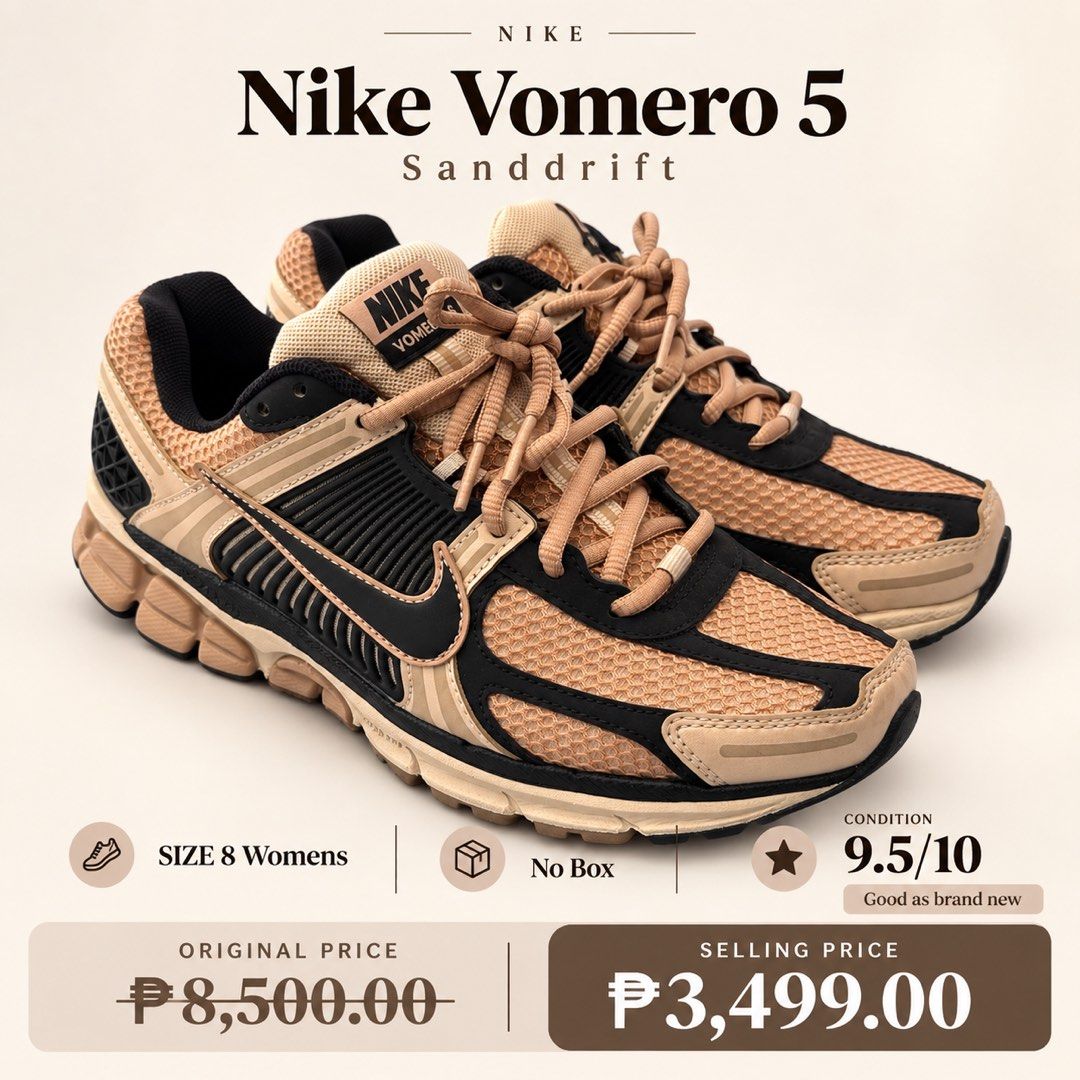 Nike Vomero 5 (Category: Shoe inserts) located in Manila. Submitted by alexisjose91 (Listing ID 1463341492, Image 1). Description: Nike Vomero 5 “Sanddrift” Size 8 womens.