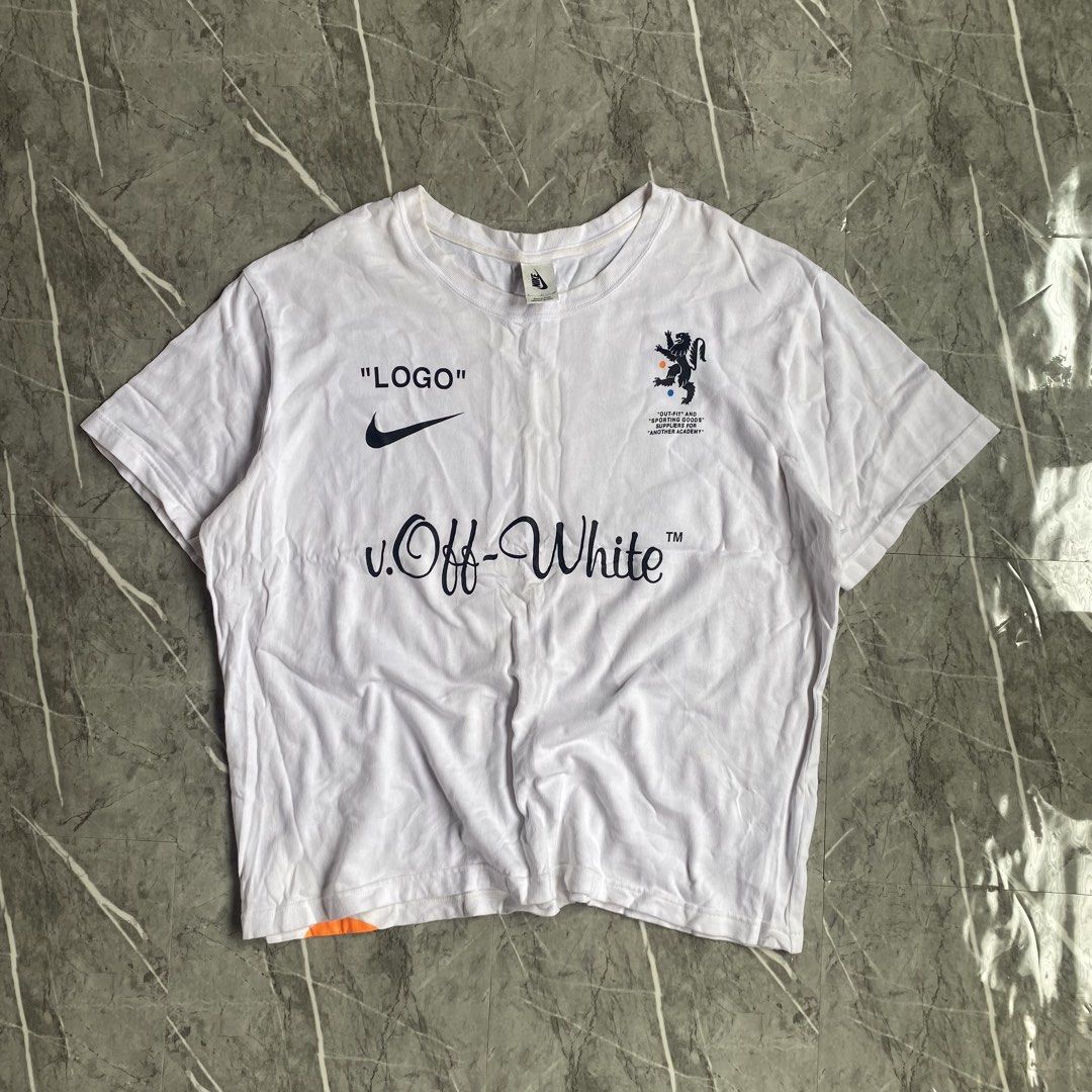 Nike x Off White (Category: Tshirts & Polo Shirts ) located in Naga. Submitted by wanderingtreasures.ph1 (Listing ID 1463423864, Image 1). Description: Nike x Off White Condition 9/10 Color rate 10/10 Cropped/Boxy fitting Small on tag Width 25 / Length 27.5 Neckline issue (maluwag) php + sf 📩 📍Naga Cebu.