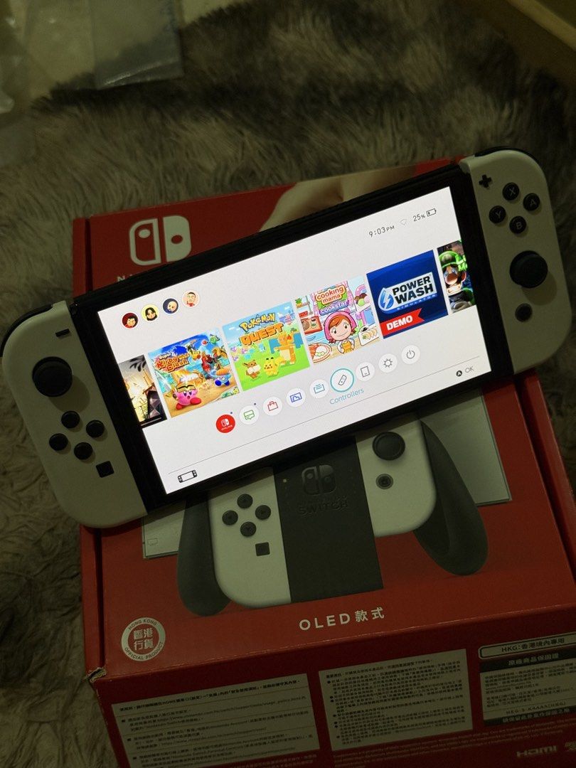 Nintendo Switch OLED Model White Console (Category: Nintendo) located in Las Pinas. Submitted by hazelizzle (Listing ID 1463500462, Image 1). Description: - Nintendo Switch OLED Model (White) - Includes original dock - Comes with Joy-Cons - Includes charging grip - Original packaging included - Vibrant and clear OLED screen - Ideal for both home and on-the-go gaming.