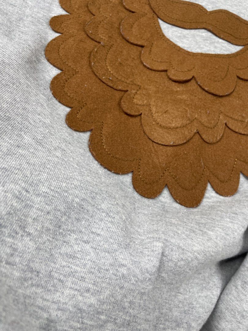 Né-net Grey Sweatshirt (Category: Coats, Jackets and Outerwear) located in Lucena. Submitted by riyizthriftz (Listing ID 1463496800, Image 3). Description: - Grey sweatshirt from Né-net - Features a fun, detachable brown felt beard and moustache applique - Secured with loops - Made from a cotton and polyester blend - Size 2 - Perfect for a quirky look or costume party - Good condition - Color rate 9/10.
