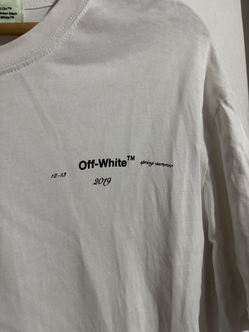 OFF-WHITE "MAIN LABEL" 2019 Spring Summer T-Shirt (Category: Tshirts & Polo Shirts ) located in Naga. Submitted by ajrc.shop (Listing ID 1463469702, Image 3). Description: Offwhite tshirt ✅Size: L ✅Width: 22 ✅Length: 27.5 ✅Color Rate: 9/10 ✅Issue: Loose neckline&hairlines ✅Need Wash ✅Location: Bicol Naga City, Camarines Sur ✅Courier: J&T Express/Flash Express ✅MOP: Gcash only.