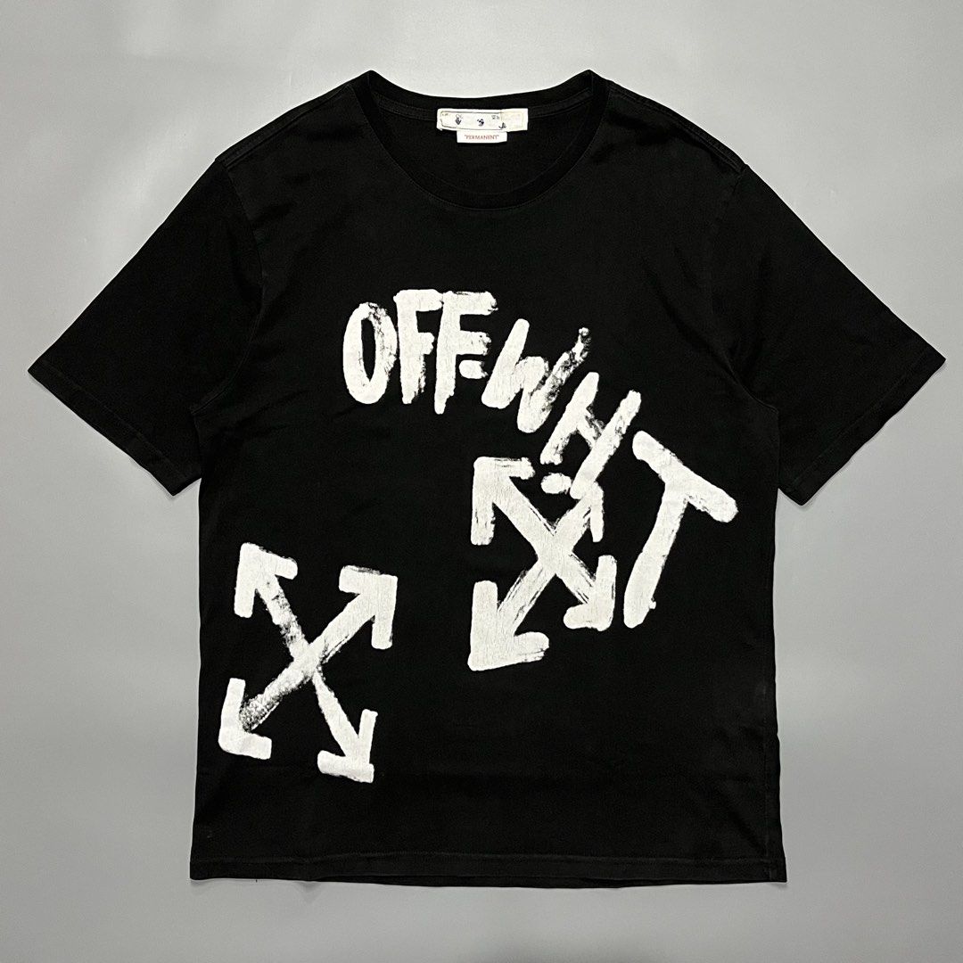 Off-white Paint Script over Skate T-shirt — fits Large (Category: Tshirts & Polo Shirts ) located in Las Pinas. Submitted by r4nd0m.thr1ft (Listing ID 1463486536, Image 1). Description: 20.5 width x 28 length Good condition, hairline cracks on print Price: 300+sf No reservations. First to pay ✌🏻 All items are thrifted/pre-loved, so please manage your expectations 🙇🏻 Color may vary due to lighting 📸.