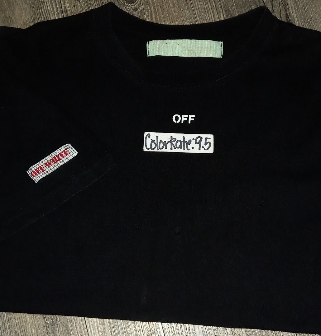 OFF-WHITE "Seeing Things" (Category: Tshirts & Polo Shirts ) located in Imus. Submitted by pampie (Listing ID 1463547931, Image 2). Description: - Black OFF-WHITE T-Shirt - Iconic Arrow Graphic - "Seeing Things" Text Detail - Size: M-L (fits Medium to Large) - Measurements: 20" Width x 29" Length - Condition: Great, well-maintained - Ready for its new owner!.
