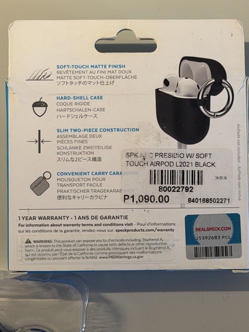 Original Speck Case for Airpods Gen 3 (Category: Cases & Sleeves) located in Mandaluyong City. Submitted by irishochiai (Listing ID 1463335730, Image 2). Description: Speck (Hard case): Black. Issue: Box not perfect na but inside are 10/10 condition. RFS: Sticked to UAG. Location: Mandaluyong/ BGC Shipping c/o buyer Mode of payment: Any except COD and Abono.
