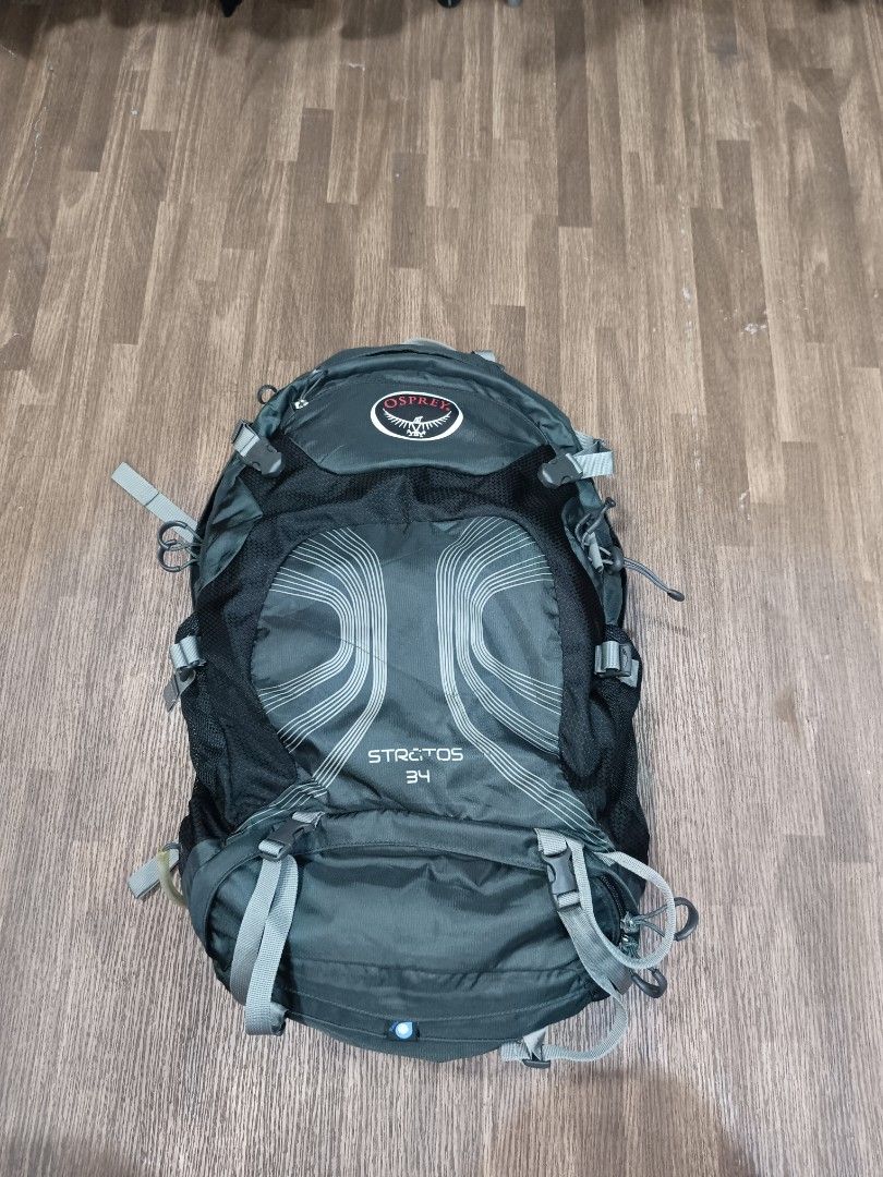 Osprey Stratos 34 hiking backpack (Category: Backpacks) located in Baguio. Submitted by activeloots (Listing ID 1463513602, Image 1). Description: Osprey Stratos 34 hiking backpack 34Liters W/ rain cover Auth / orig Very good to excellent condition Sign of usage print 3200 +sf Dm 🗯 Baguio City location📍.