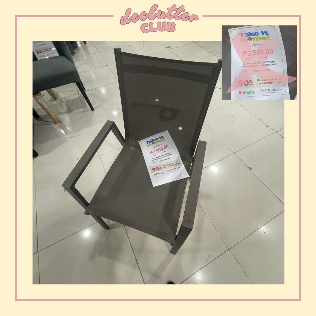 Outdoor chair (Category: Chairs) located in Muntinlupa City. Submitted by declutter.clubph (Listing ID 1463398407, Image 1). Description: Outdoor chair From 2.5k now for sale at ₱1,750 ✨ Price still negotiable ✨ Location: RMT industrial complex, muntinlupa RMT warehouse 31AD.