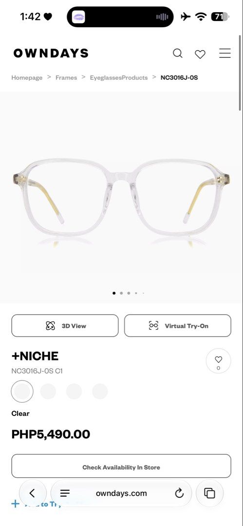 Owndays Eyeglasses - Clear Graded Lens (Category: Sunglasses & Eyewear) located in Rizal. Submitted by miss2lyps (Listing ID 1463374615, Image 2). Description: - graded lens, can be replace. - used for 1 year, rfs upgrading. - comes with pouch - with slightly signs of usage under the lens. But not noticeable since this is a clear frame. - very durable, lightweight .