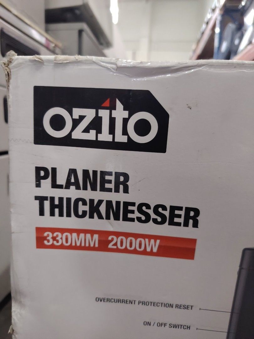 Ozito Planer Thicknesser (Category: Construction Tools & Equipment) located in Manila. Submitted by rollysuela09206 (Listing ID 1463344144, Image 3). Description: - Ozito Thicknesser - Powerful 2000W motor - 330mm planing width for larger timber - Table extensions with rollers for steady guidance - Easy height adjustment for precise finishing - Built-in overcurrent protection reset - ON/OFF switch for simple operation - Includes durable rubber fe