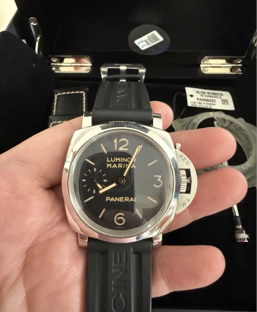 Panerai pam 00422 (Category: Luxury Watches) located in Manila. Submitted by watch_authentic (Listing ID 1463404327, Image 1). Description: 2016 panerai pam422 3 days manual wind 47mm Black leather and rubber straps Complete with triple box Php 285,000.
