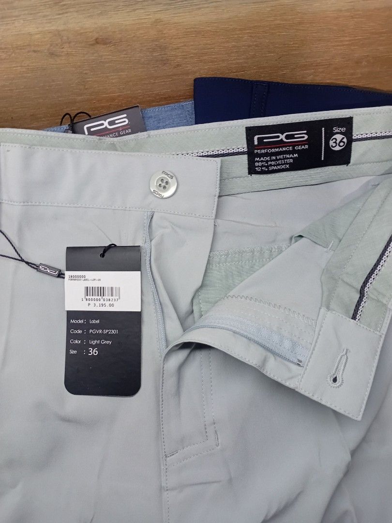 PG Performance Gear Golf Pants Light Grey Size 36 (Category: Trousers) located in Paranaque City. Submitted by ljcos (Listing ID 1463476998, Image 2). Description: - Brand: PCS Performance Gear - Color: Light Grey - Size: 36 Waist, 20 Length - Material: 10% Spandex for stretch - Origin: Made in Vietnam - Condition: Brand new with tags attached - Ideal for: Golf course or everyday wear.