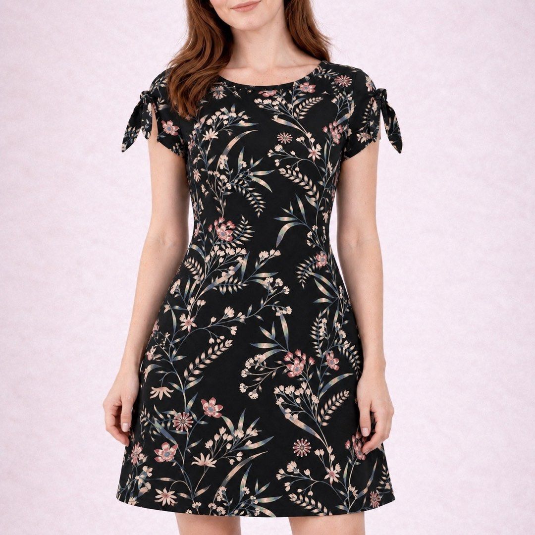 Peacocks Black Floral Tie Sleeve Mini Dress Size 8 (Category: Dresses) located in San Ildefonso. Submitted by rgdeclutters (Listing ID 1463473197, Image 2). Description: L 32" W 16" Brandnew without tag.