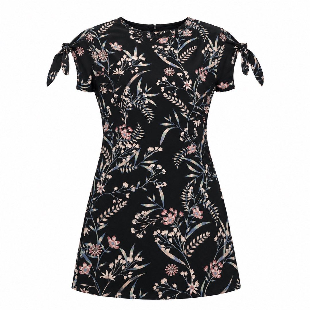 Peacocks Black Floral Tie Sleeve Mini Dress Size 8 (Category: Dresses) located in San Ildefonso. Submitted by rgdeclutters (Listing ID 1463473197, Image 1). Description: L 32" W 16" Brandnew without tag.