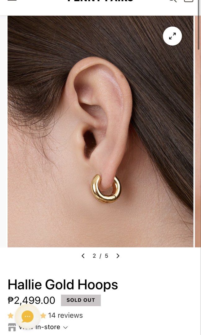 Penny Pairs Hallie Gold Hoops (Category: Earrings) located in Manila. Submitted by melodygrac51411 (Listing ID 1463473538, Image 2). Description: - Penny Pairs Hallie Gold Hoops - Smaller size - Made of gold - Comes with original pouch - Includes polishing cloth - Ideal for everyday wear.