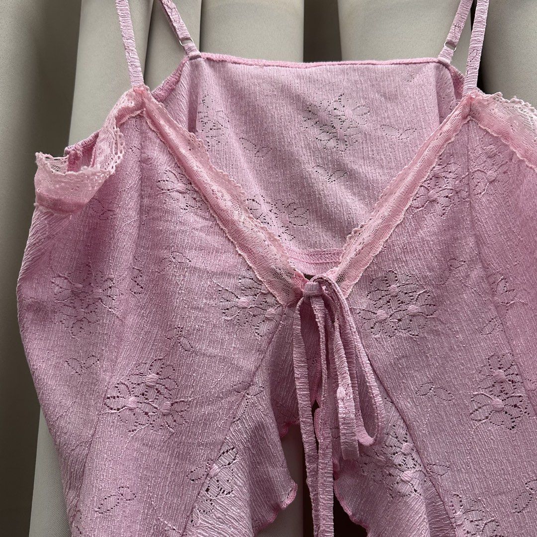 Pink Lace Tie Top (Category: Sleeveless) located in Cainta. Submitted by tooonico (Listing ID 1463434849, Image 3). Description: Worn once RFS: Not my size anymore MOP: GCash/Maya/Maribank/UB.