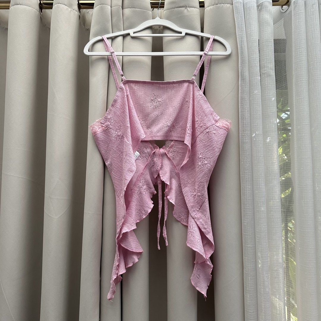 Pink Lace Tie Top (Category: Sleeveless) located in Cainta. Submitted by tooonico (Listing ID 1463434849, Image 2). Description: Worn once RFS: Not my size anymore MOP: GCash/Maya/Maribank/UB.