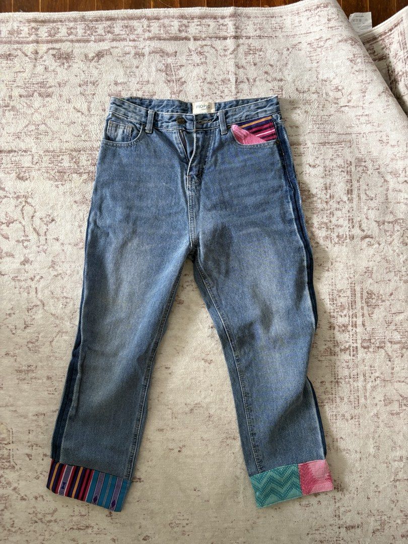 PIopio Jeans with Patchwork Details (Category: Jeans) located in Muntinlupa City. Submitted by prebynik (Listing ID 1463395627, Image 1). Description: - Cool denim jeans from PIopio - Unique patchwork designs on pockets and hems - Straight leg cut - Made in the Philippines - Perfect for adding flair to your outfit.