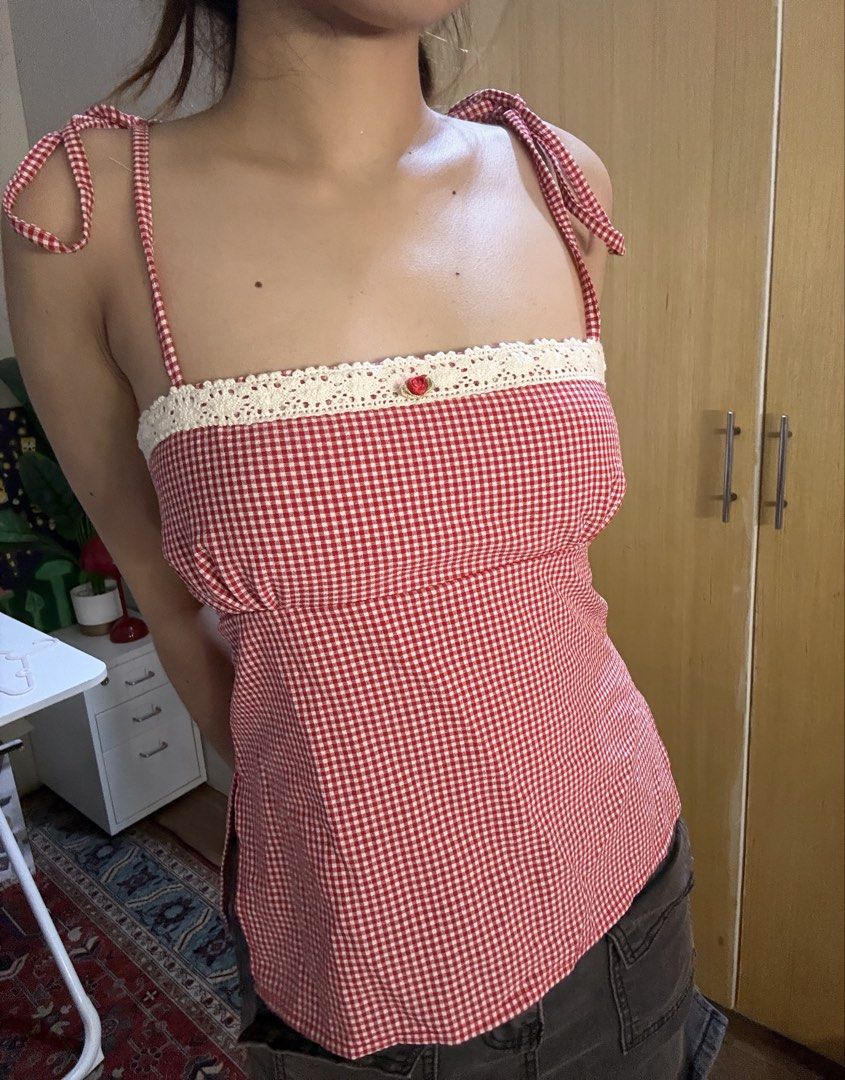 plaid red top y2k self tie lace (Category: Others Tops) located in Mabalacat. Submitted by mnaniii (Listing ID 1463407556, Image 3). Description: .