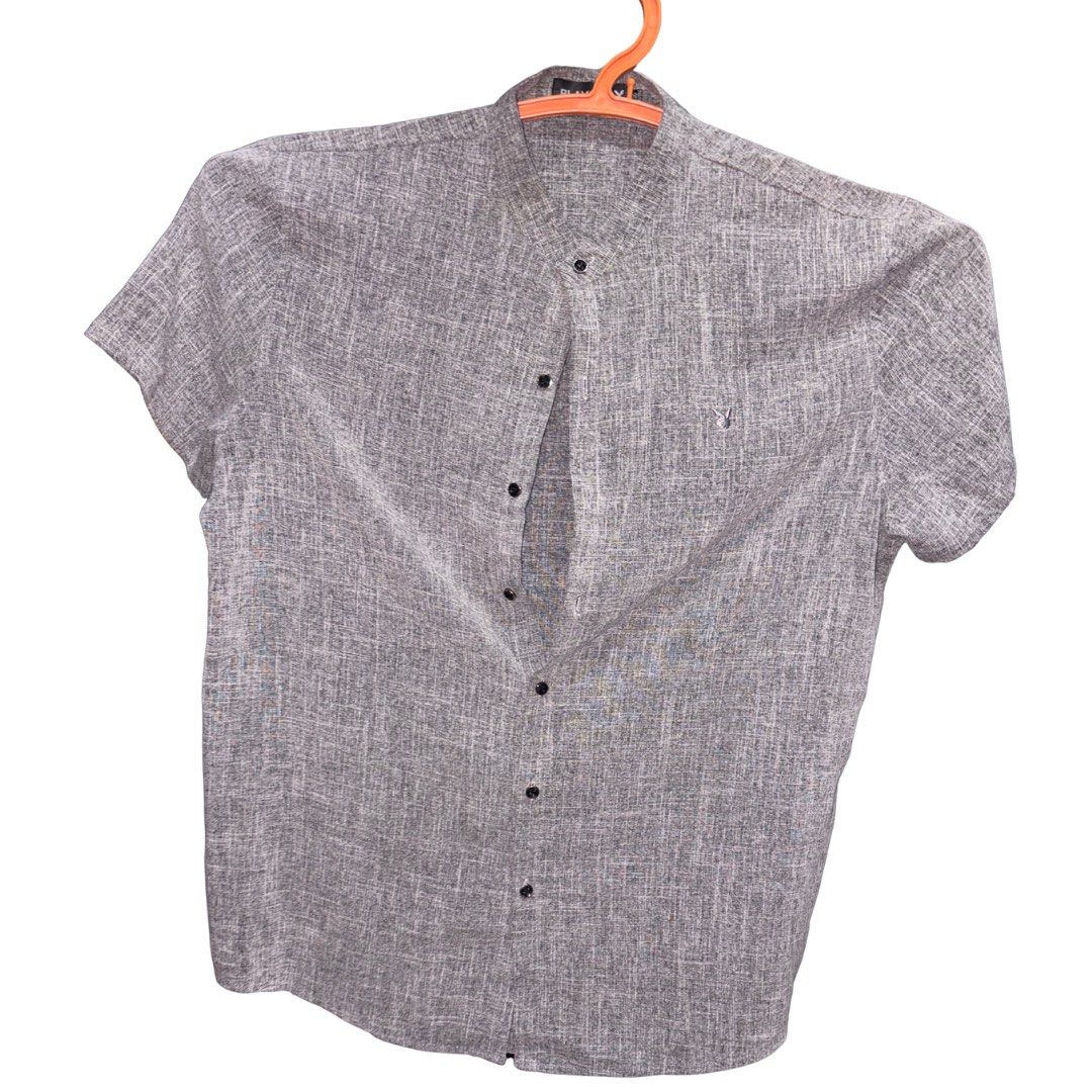 PLAYBOY NO COLLAR BUTTON UP SHIRT (Category: Tshirts & Polo Shirts ) located in Las Pinas. Submitted by jpsanpedro (Listing ID 1463374344, Image 1). Description: PLAYBOY NO COLLAR BUTTON UP SHIRT DIMENSIONS length: 76 shoulder: 48cm sleeves: 22cm ❗️NO ISSUE 📦 - Lalamove / any as long as you book - Pickup Las Pinas.