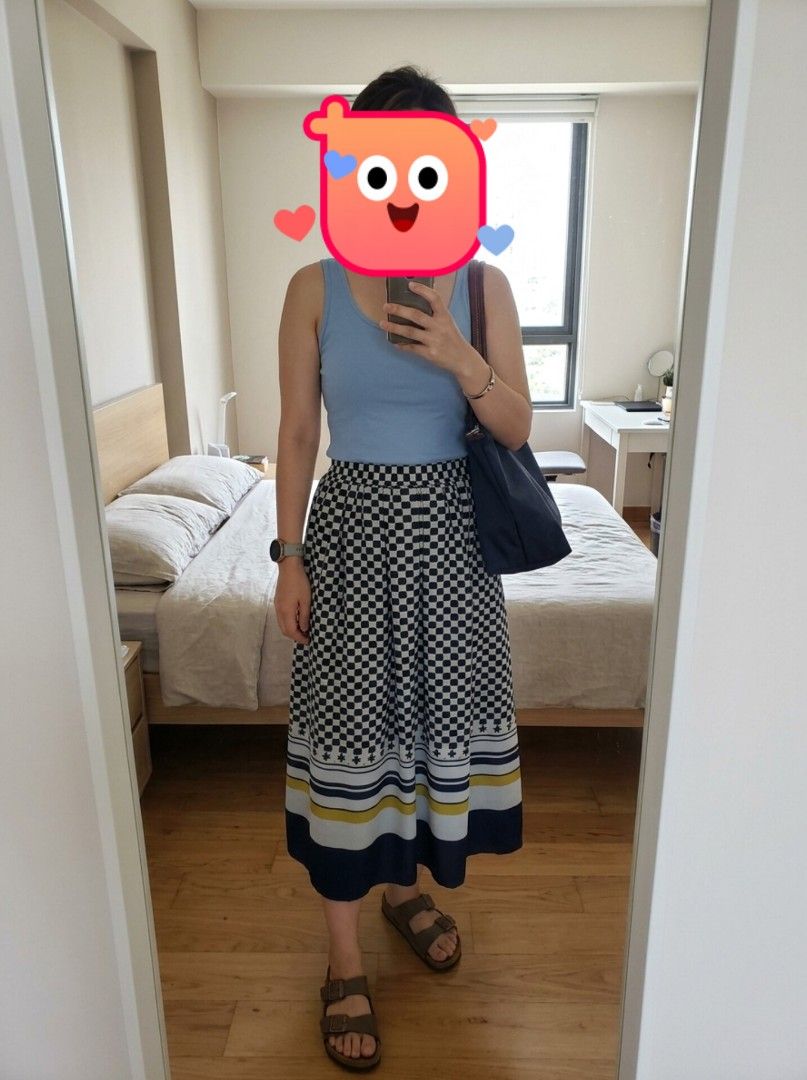 Pleated Skirt (Category: Skirts) located in Quezon City. Submitted by warmturtle.ba931b (Listing ID 1463446103, Image 1). Description: 👗 Pleated Skirt ✨ in a beautiful geometric/checkered design with navy blue, white, and yellow accents 💙 Classic and eye-catching pattern that’s easy to style with a simple top 👗 Approx. length of 29 inches with lovely pleated flow 📏 Approx. waist circumference: up to 33 inches 👌 Ideal for women with a small t