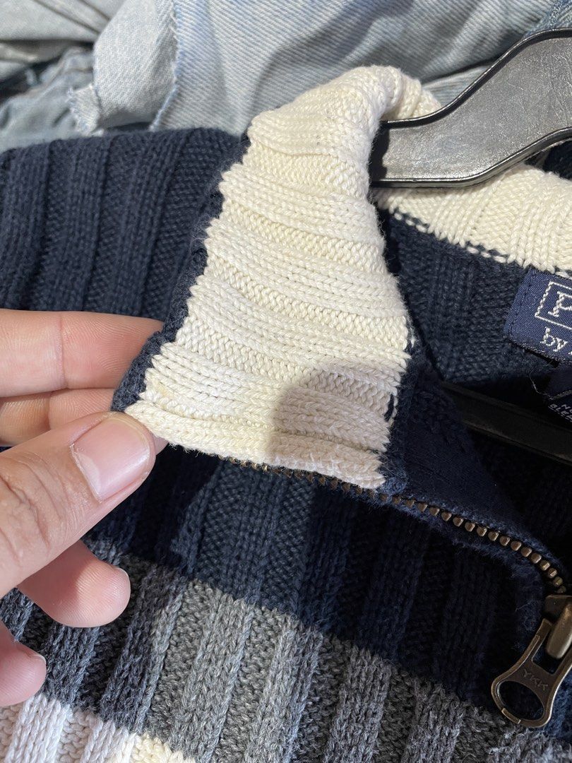 Polo Ralph Lauren quater zip (Category: Babies & Kids Fashion) located in Lucena. Submitted by riyizthriftz (Listing ID 1463496768, Image 3). Description: - Navy blue sweater - White and grey stripes - Ribbed knit - Quarter zip closure - White collar - Made of 100% cotton - Ideal for cooler weather - Good condition - Color rate 9/10.