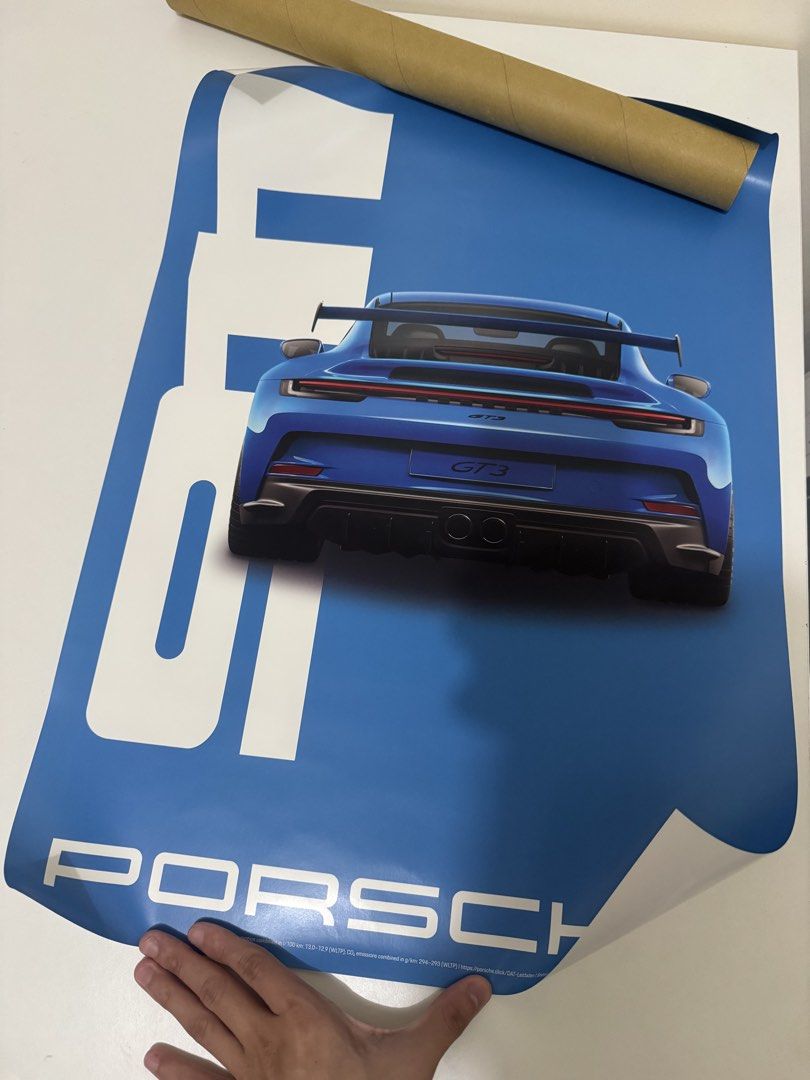 Porsche GT3 Blue Car Poster (Category: Vintage Collectibles) located in Manila. Submitted by mabuhaymiles (Listing ID 1463482396, Image 2). Description: - Eye-catching poster of a blue Porsche GT3. - Features a prominent PORSCHE logo at the bottom. - Ideal for car enthusiasts' rooms or garages. - Arrives rolled up in a protective cardboard tube. - A fantastic print to enhance your space..