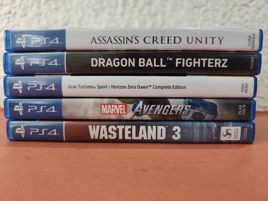 PS4 GAMES FOR SALE (Category: PlayStation) located in Cavite. Submitted by swiftwind_d3e436 (Listing ID 1463345898, Image 1). Description: GRAN TURISMO SPORT/HORIZON ZERO DAWN COMPLETE EDITION BUNDLE (LIKE NEW) - 1.5K ASSASINS CREED UNITY (WELL USED) -250 WASTELAND 3 (UNUSED) - 1.5K AVENGERS (LIKE NEW USED) -750 DRAGON BALL FIGHTER Z -(LIGHTLY USED) - 550.