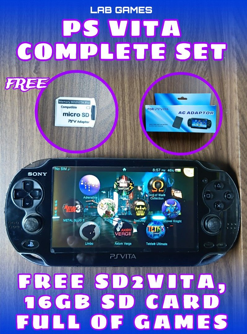 PSVITA Complete Set Free Games (Category: PlayStation) located in Bacoor. Submitted by labgames (Listing ID 1463553632, Image 1). Description: ❤️PS VITA (Crystal Black) 💜Condition: ✅️100% Working ✅️Touch and sound working ✅️Wifi/Bluetooth OK ✅️Worn out analog caps ✅️OLED Screen good display with vignetting 💙Inclusion: ✅️PS Vita Unit ✅️A/C Adapter / Charger 💜Freebies: 🆓️SD2vita Adapter 🆓️16GB Sd Card 🆓️Mod Service 🆓️30+ Games Installed 🆓️H
