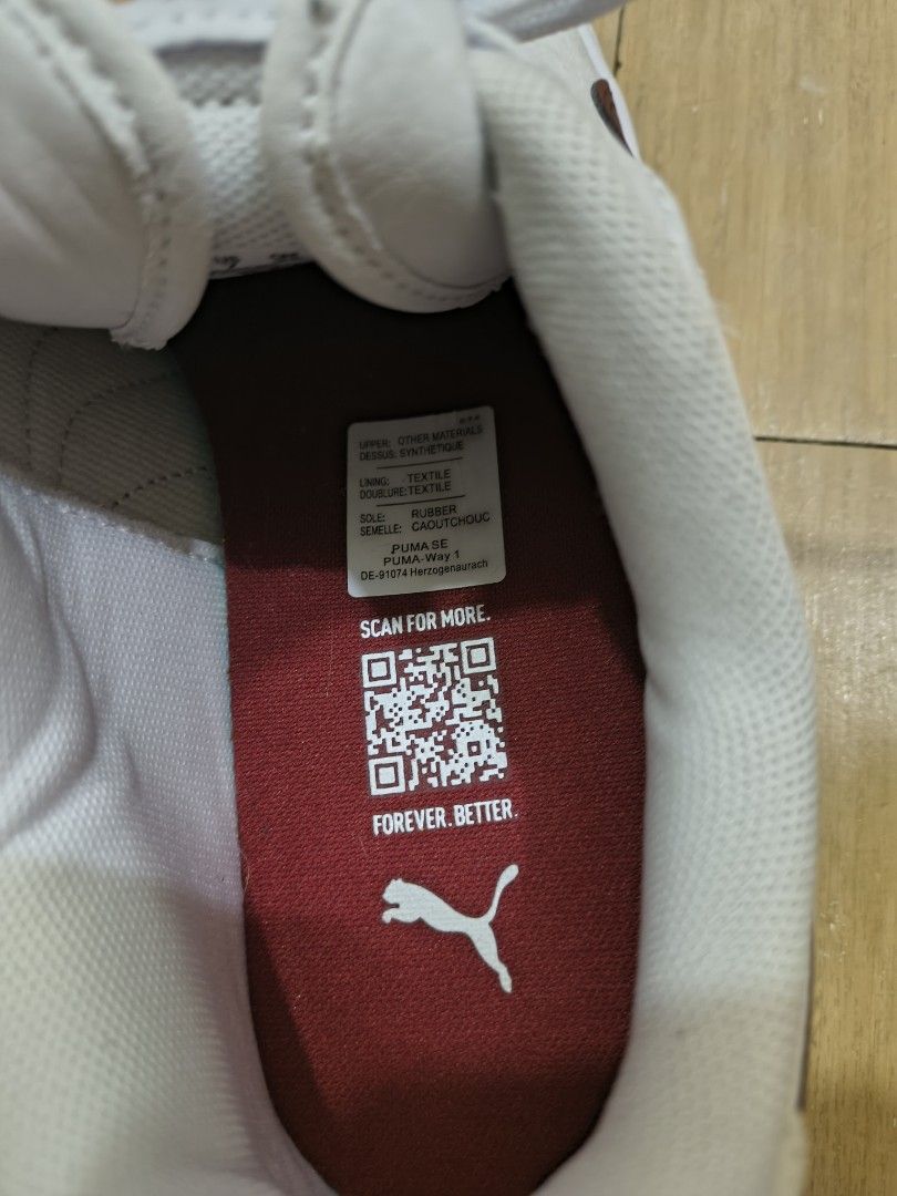 Puma Shuffle White-Intense Red-Gold Sneakers (Category: Sneakers) located in Manila. Submitted by hakunaematata (Listing ID 1463356683, Image 3). Description: - Puma Shuffle sneakers - Color: White with intense red-gold accents - Size: US 7 (UK 6, EUR 39, CM 25) - Made in Indonesia - Condition: Clean and ready for a new owner - Perfect for casual wear.