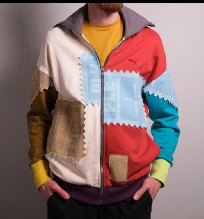 Puma x Michael Lau Multicolor Stand Collar Patchwork Jacket (Category: Coats, Jackets and Outerwear) located in Pasig City. Submitted by hustlexcurate (Listing ID 1463433153, Image 2). Description: Puma x Michael Lau Multicolor Stand Collar Patchwork Jacket Size S on tag fits MEDIUM Dimensions: 21X27.