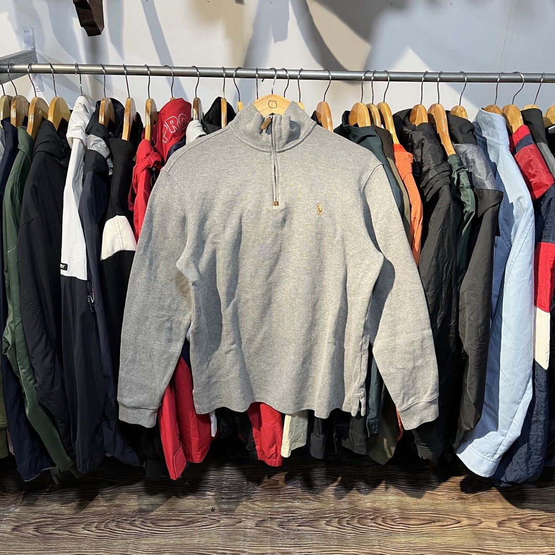Ralph Lauren Quarterzip Gray Sweater (Category: Coats, Jackets and Outerwear) located in Kabasalan. Submitted by yourgamiii (Listing ID 1463497310, Image 1). Description: Ralph Lauren Quarterzip Gray Sweater Small (20x26) Excellent.