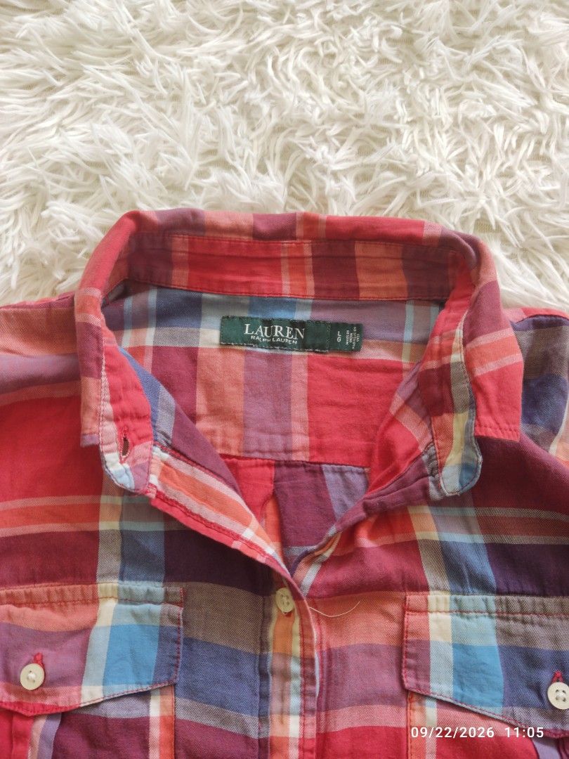 Ralph Lauren Red Multi -Plaid Long Sleeve (Category: Longsleeves) located in Bulacan. Submitted by thr1ft_things (Listing ID 1463349850, Image 3). Description: Ralph Lauren Red Multi-Plaid Long Sleeve Size: Large on Tag Dimes: W 21 × L 27 Armpit Sleeve 17.5 Shoulder Sleeve 23.2.