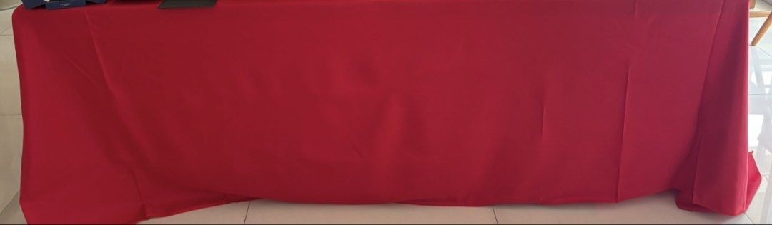 Red Rectangular Tablecloth (Category: Table Linen & Textiles) located in Singapore. Submitted by prestopesto (Listing ID 1463331984, Image 2). Description: Dimensions: 2.4m x 3.2m - will cover your table nicely Strong sturdy material Great for guo da li/ Chinese wedding / Chinese new year .