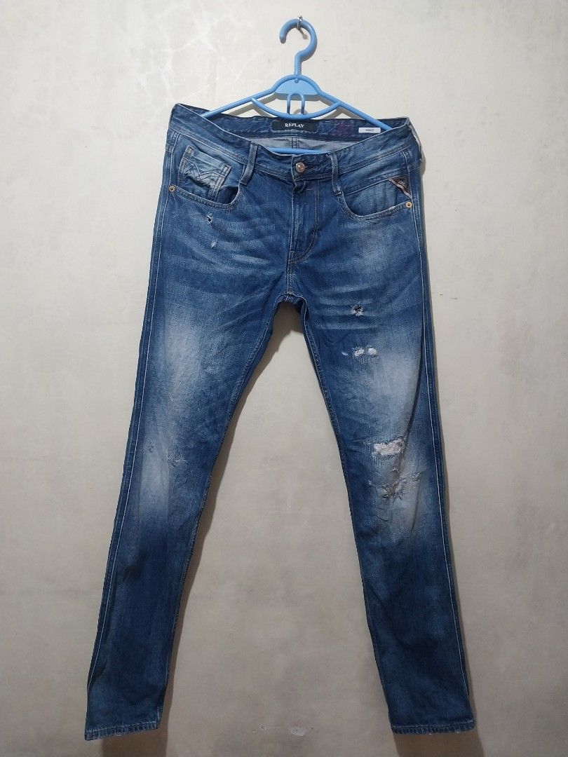 Replay Blue Distressed Denim Jeans (Category: Jeans) located in Manila. Submitted by PrinceDani.Clothing (Listing ID 1463462539, Image 1). Description: replay denim jeans Size 30 on tag 32in waist 41in length excellent condition .
