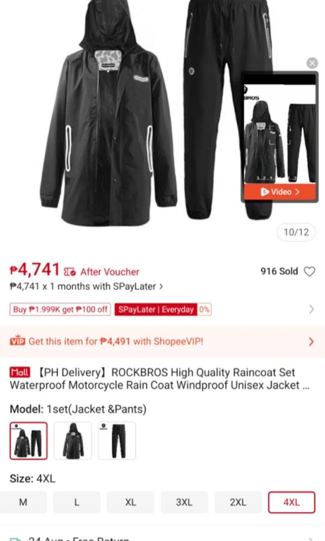 ROCKBROS High Quality Raincoat Set (Category: Coats, Jackets and Outerwear) located in Antipolo. Submitted by raybiyaclosetstuff (Listing ID 1463395397, Image 3). Description: ROCKBROS High Quality Raincoat Set Waterproof Motorcycle Rain Coat Windproof Unisex Jacket and Pants. Brand new di pa nagagamit Size: 4XL Price: Php 3,500 shipping via JandT/Lbc/Lalamove MOP: Gcash and Bank Transfer only Location: Pasig/Cainta bought for 4,700 rfs wrong siz