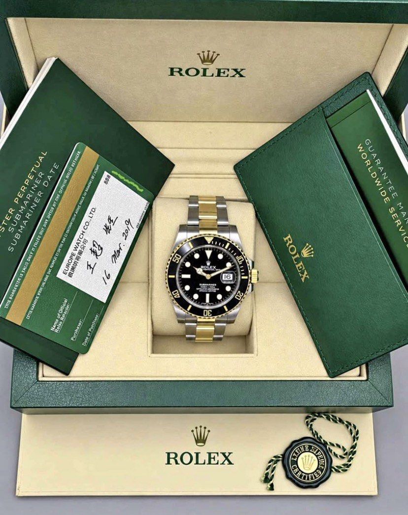 ROLEX SUBMARINER DATE 116613LN - 2019 FULL SET (Category: Men's Watches) located in Cordova. Submitted by aux.archive (Listing ID 1463386109, Image 2). Description: ROLEX SUBMARINER DATE 116613LN - 2019 FULL SET Rolex Submariner Date 40mm Ref. 116613LN Black Dial / Black Ceramic Bezel Oystersteel & 18K Yellow Gold 2019 Complete Set Excellent overall condition. Comes with original Rolex box, warranty card, manuals/booklets and accessories as shown