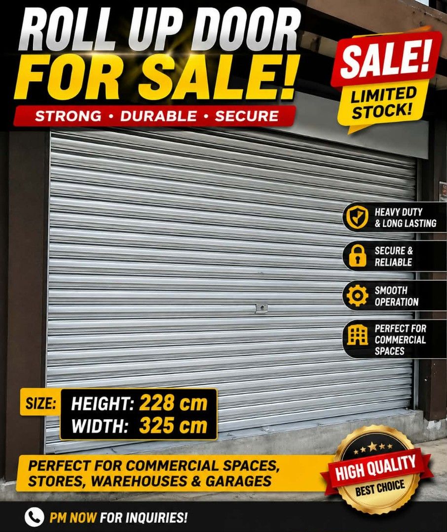 Roll Up Door (Category: Industrial Equipment) located in Manila. Submitted by joyceann01 (Listing ID 1463355293, Image 1). Description: FOR SALE ROLL-UP DOOR BAKLAS NA PO SYA!! 📏 Size: 325 cm (Width) × 228 cm (Height) ⚙️ Manual Roll-Up Door 💰 5,500 ✔️ Good condition Negotiable 📩 PM kung interesado.