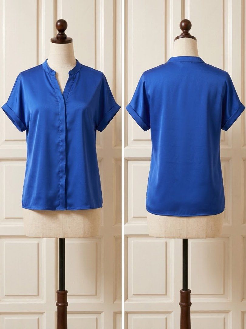 Royal Blue V-Neck Blouse (Category: Blouses) located in Las Pinas. Submitted by euphrasia_ (Listing ID 1463511045, Image 1). Description: - used once (too big for my size) - size small on tag but can fit up to medium size girlies RFS: decluttering 📍Las Piñas City delivery via lalamove.