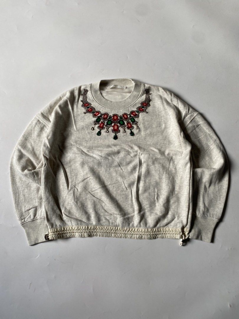 Sacai Luck Necklace Sweater (Category: Coats, Jackets and Outerwear) located in Baguio. Submitted by archival.store (Listing ID 1463488394, Image 3). Description: Size tagged: Issue:none Width:23 Length:22.5 Shoulder:24.5 Sleeve:18.2.