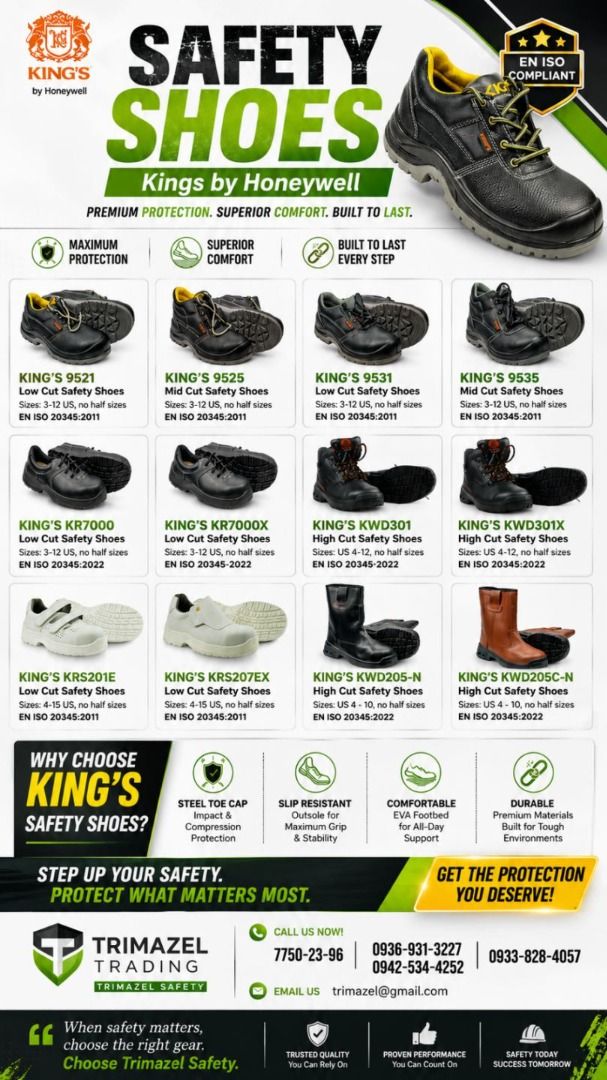 SAFETY SHOES KINGS (Category: Looking For) located in Caloocan City. Submitted by trzl_liza14 (Listing ID 1463338994, Image 1). Description: ✅ Guaranteed lowest price ✅ Quality products ✅ Big discount for bulk orders ✅ 100% LEGIT TRUSTED SUPPLIER! ✅ With Complete Legal Documents ✅ BIR Registered We Supply All Kinds Of PPE Supplies, Raincoat, Hard Hat, Cooler Box, Plastic Trash Bin, Road Barriers, Kayak Boats, Crystal Kayak, Traffic Cone, T-Bollar