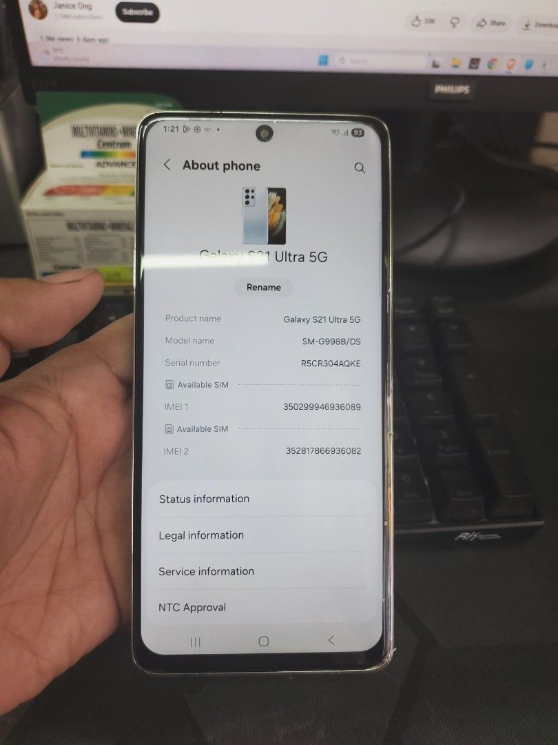 Samsung S21 Ultra 5G (Category: Samsung) located in Manila. Submitted by vitz.017 (Listing ID 1463372311, Image 3). Description: 12/256 Second Hand minor dents Good Condition both Camera are working.