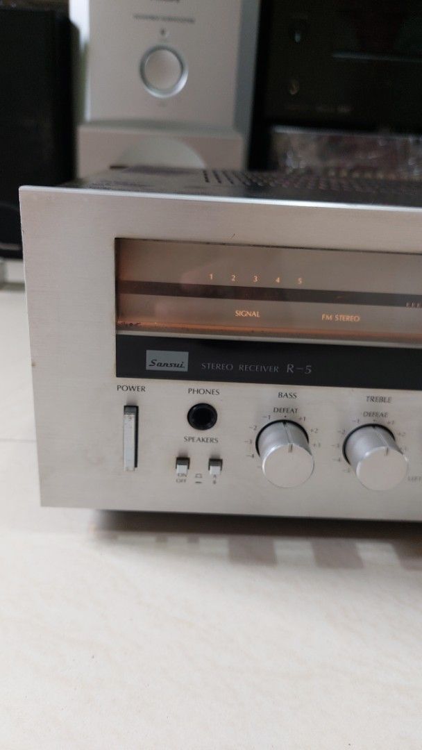 Sansui R-5 Stereo Receiver Amplifier Tuner (Category: Soundbars, Speakers & Amplifiers) located in Quezon City. Submitted by christopher.torio18 (Listing ID 1463553672, Image 3). Description: - Vintage Sansui R-5 Stereo Receiver - AM/FM Tuner - Inputs: Phono, Tape, Aux - Speaker Outputs: A and B systems - Perfect for a retro audio setup - Tested and confirmed working - Minor issue need to repair or rechanel Fm station - All original parts no hist