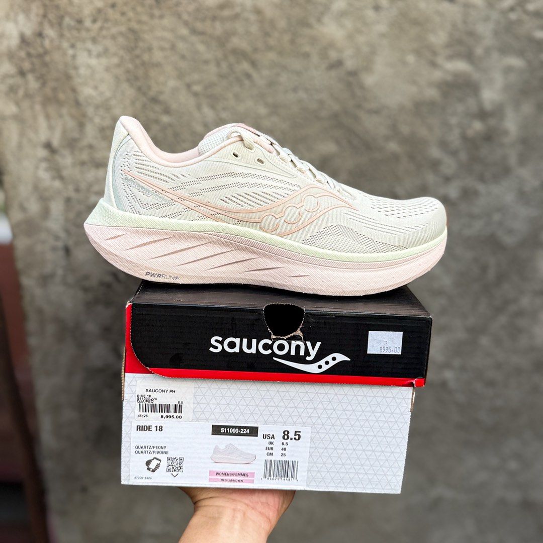 SAUCONY Ride 18 Light Pink (Category: Sneakers) located in Liloan. Submitted by ajsneaks (Listing ID 1463503898, Image 1). Description: SAUCONY Ride 18 Light Pink Available size: 6.5, 7.5, 8.5 WOMENS Price: ₱4,990 + SHIPPING FEE! ✅ (WAY BELOW MALL PRICE) ❌ 100% Original | Brand new with box! 💯 (10X MONEY BACK IF PROVEN FAKE) MOP: GCASH | BDO | BPI ✅ Vouches? Reference? Check us all you want Only here at AJSneaks!.