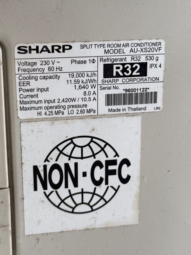 Sharp Split Type Air Conditioner AU-XS20VF J-Tech Inverter (Category: Air Conditioning and Heating) located in Dasmarinas. Submitted by rjrjrj114 (Listing ID 1463486993, Image 3). Description: - Sharp Split Type Air Conditioner - Model: AU-XS20VF - Cooling Capacity: 19,000 kJ/h - Technology: J-Tech Inverter - Refrigerant: R32 (Non-CFC) 2hp 3 months used only .