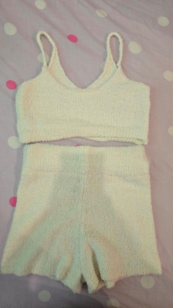 SHEIN Cream Terno (Category: Undergarments & Loungewear) located in Cebu City. Submitted by kitty_12345_ (Listing ID 1463385855, Image 1). Description: - Cream colored pajama set from SHEIN - Includes cami top and matching shorts - Made of soft and cozy terry cloth material - Ideal for comfortable lounging or sleeping - Size: Small (S) - Authentic SHEIN purchase MOP: gcash, mari, maya, gotyme MOD: Lbc Meetup: Parkmall.