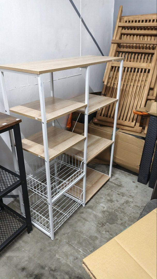 Shelf rack (Category: Shelves, Cabinets & Racks) located in Muntinlupa City. Submitted by declutter.clubph (Listing ID 1463397276, Image 2). Description: Kitchen/storage shelf rack In stock: 2pcs From 2.5k each now for sale at ₱1,500 each✨ Price still negotiable ✨ Location: RMT industrial complex, muntinlupa RMT warehouse 31AD.