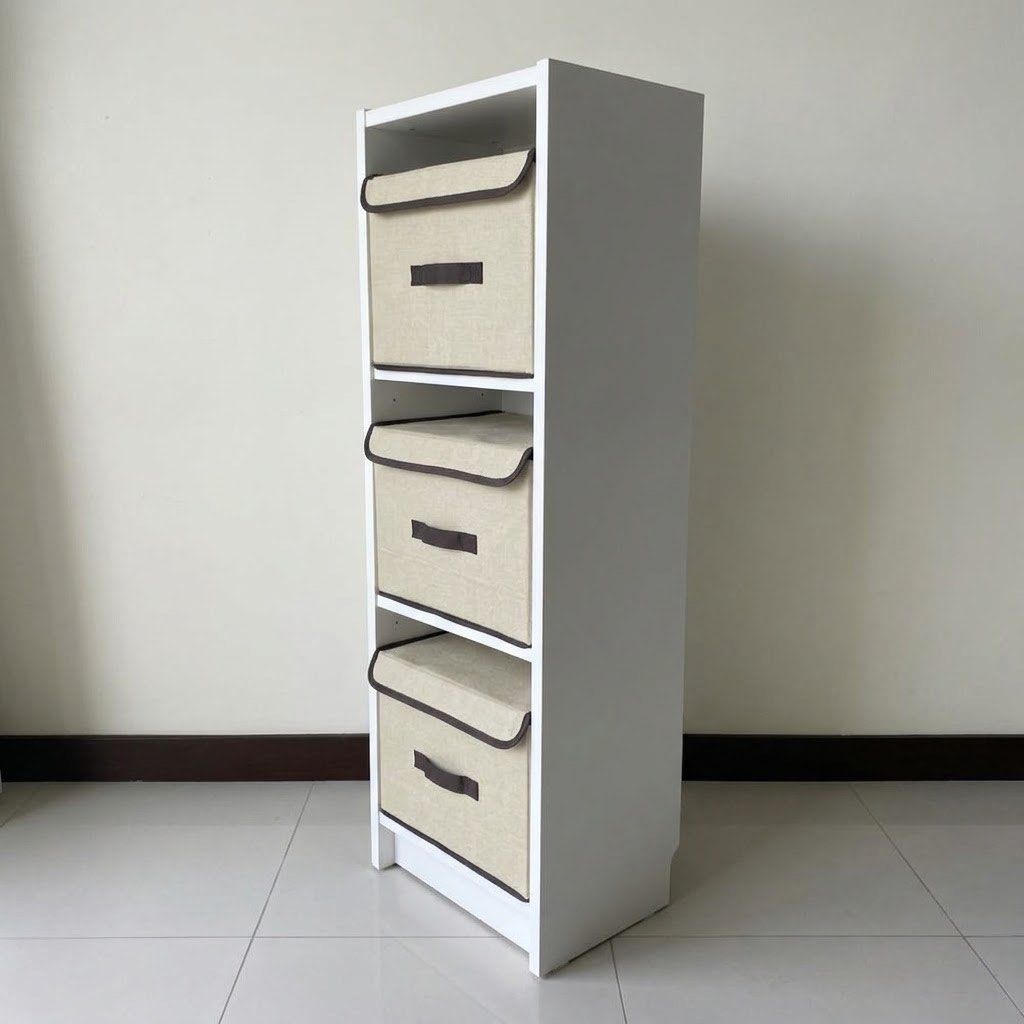 Shelf with foldable storage boxes (Category: Shelves, Cabinets & Racks) located in Pasig City. Submitted by dpfairlane (Listing ID 1463354070, Image 2). Description: .