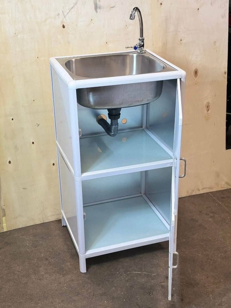 Single Sink Cabinet with Complete Accessories (Category: Bathroom & Kitchen Fixtures) located in Pasay City. Submitted by bravefalcon.8b60e2 (Listing ID 1463389052, Image 2). Description: Single Sink Cabinet with Complete Accessories Price: 3,000 PHP Product size: 46 x 40 x 83 cm Materials: Stainless sink/tempered glass door/Alloy legs Accessories included: a drain hose and faucet 100% Brand new with box We do shipping nationwide 💯 LEGIT. We can
